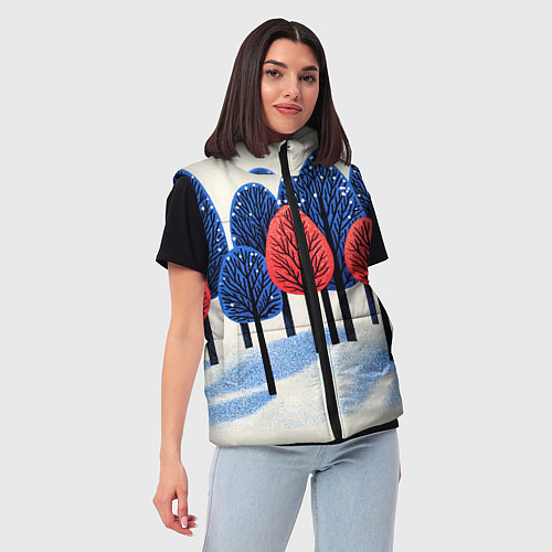 Женский жилет Красно-синие елки / 3D-Светло-серый – фото 3