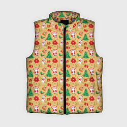 Женский жилет Новогодние игрушки на золотистом, цвет: 3D-светло-серый