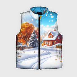Женский жилет Новогодний пейзаж и домики, цвет: 3D-светло-серый