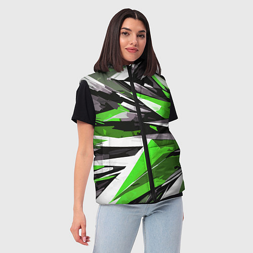 Женский жилет Чёрно-зелёная-белая абстракция / 3D-Светло-серый – фото 3