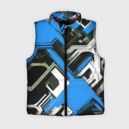 Женский жилет Сине-белый техно паттерн на чёрном фоне / 3D-Красный – фото 1