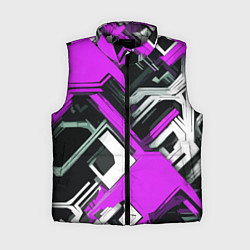 Женский жилет Бело-фиолетовый техно паттерн на чёрном фоне, цвет: 3D-светло-серый