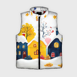 Женский жилет Желтые и синие новогодние домики