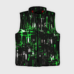 Женский жилет Бело-зелёная тревожная абстракция на чёрном фоне