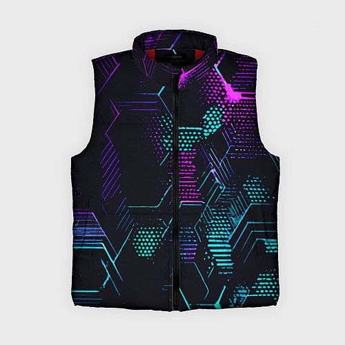 Женский жилет Розово-голубые точки и линии на чёрном фоне / 3D-Красный – фото 1