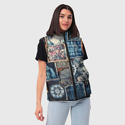 Женский жилет Аниме пэчворк деним, цвет: 3D-черный — фото 2