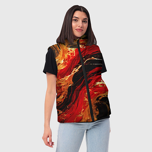 Женский жилет Красно-золотые брызги на чёрном фоне / 3D-Светло-серый – фото 3