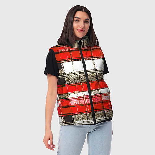 Женский жилет Чёрные полосы на красно-белом фоне / 3D-Светло-серый – фото 3