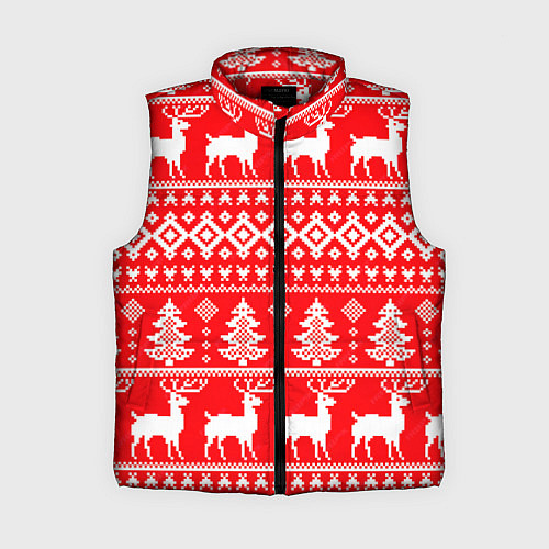 Женский жилет Новогодние мотивы елки и олени на красном / 3D-Красный – фото 1