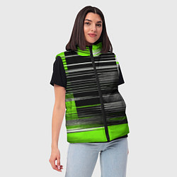 Женский жилет Белые вертикальные полосы на чёрно-зелёном фоне, цвет: 3D-красный — фото 2