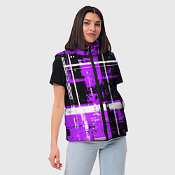 Женский жилет Фиолетово-белый гранж на чёрном фоне, цвет: 3D-черный — фото 2