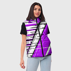 Женский жилет Чёрно-белые глитч полосы на фиолетовом фоне, цвет: 3D-красный — фото 2