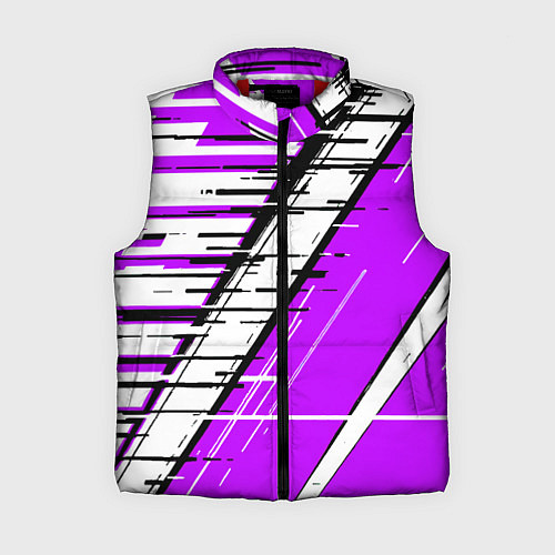 Женский жилет Чёрно-белые глитч полосы на фиолетовом фоне / 3D-Красный – фото 1