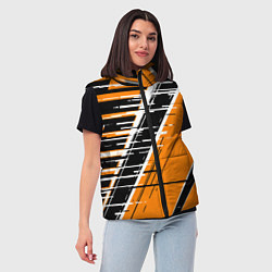 Женский жилет Чёрно-белые глитч полосы на оранжевом фоне, цвет: 3D-черный — фото 2