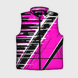 Женский жилет Чёрно-белые глитч полосы на розовом фоне, цвет: 3D-черный