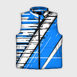Женский жилет Чёрно-белые глитч полосы на синем фоне, цвет: 3D-черный