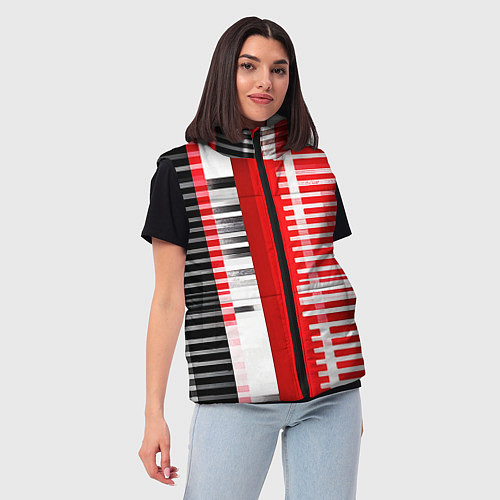 Женский жилет Белые полосы на чёрно-красном фоне / 3D-Светло-серый – фото 3