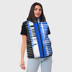 Женский жилет White stripes on a black and blue background, цвет: 3D-черный — фото 2