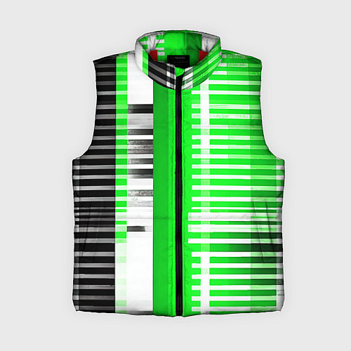 Женский жилет Белые полосы на зелёно-чёрном фоне / 3D-Красный – фото 1