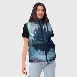 Женский жилет Замок Дракулы и неоновые грибы - нейроарт фантазия, цвет: 3D-светло-серый — фото 2