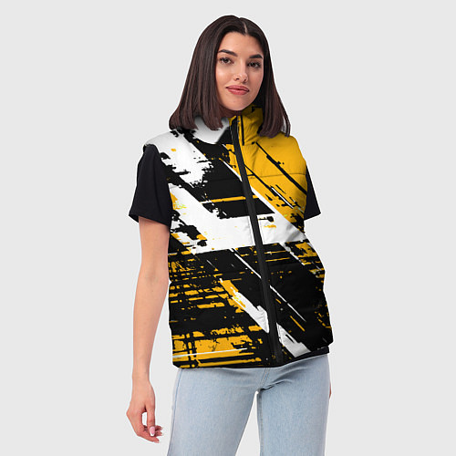 Женский жилет Diagonal black and white stripes on a yellow backg / 3D-Светло-серый – фото 3