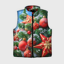 Женский жилет Красные шары и звезда новогодняя