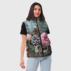 Женский жилет Новогодние цветы и шишки, цвет: 3D-светло-серый — фото 2