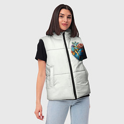 Женский жилет Металлическое сердце кораллы и цветы, цвет: 3D-черный — фото 2