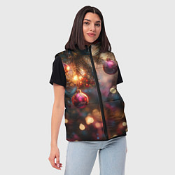 Женский жилет Фиолетовые новогодние шары, цвет: 3D-красный — фото 2