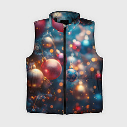 Женский жилет Красные и синие шары на фоне елки