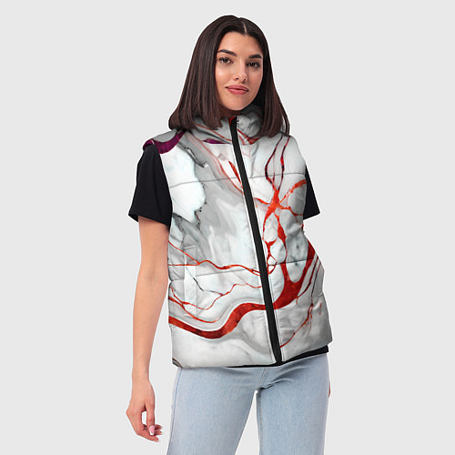 Женский жилет Красно-белый мрамор / 3D-Светло-серый – фото 3