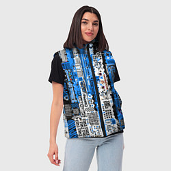 Женский жилет Киберпанк паттерн синий, цвет: 3D-светло-серый — фото 2