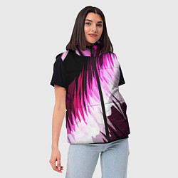 Женский жилет Бело-розовые острые полосы на чёрном фоне, цвет: 3D-черный — фото 2