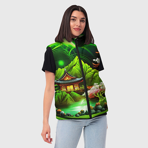 Женский жилет Природа Японии в зеленых цветах / 3D-Светло-серый – фото 3