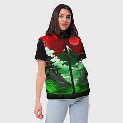 Женский жилет Япония красно-зеленая природа, цвет: 3D-черный — фото 2