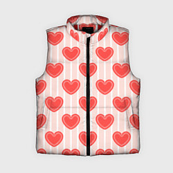 Женский жилет Полосатый паттерн с красными ажурными сердечками, цвет: 3D-красный