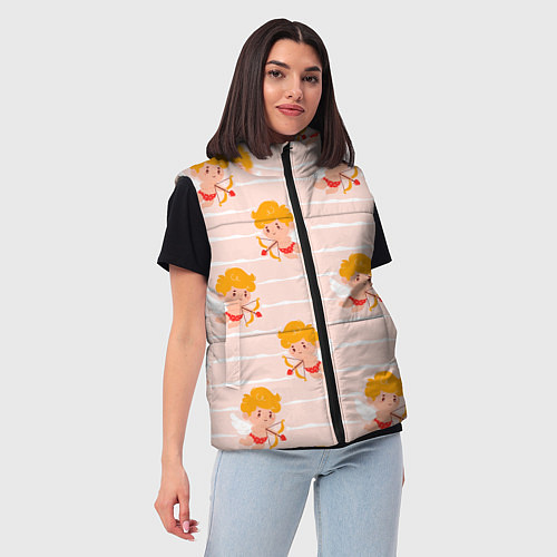 Женский жилет Полосатый паттерн с милыми купидонами / 3D-Светло-серый – фото 3
