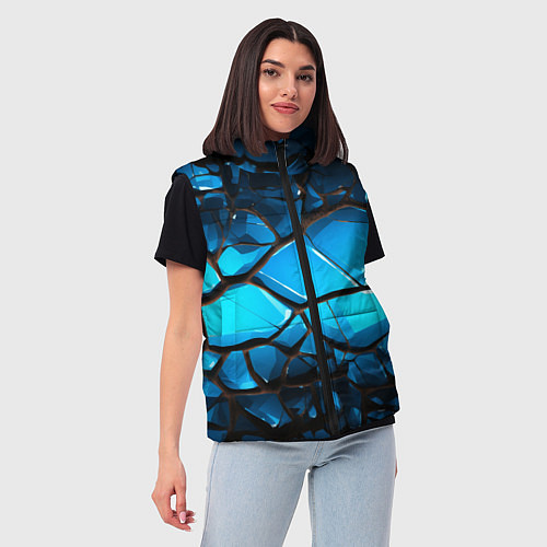 Женский жилет Синяя текстура объемных плит / 3D-Светло-серый – фото 3