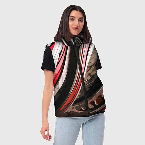 Женский жилет Волнистая чёрно-красная абстракция / 3D-Светло-серый – фото 3