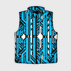 Женский жилет Чёрно-синие техно полосы на белом фоне, цвет: 3D-светло-серый