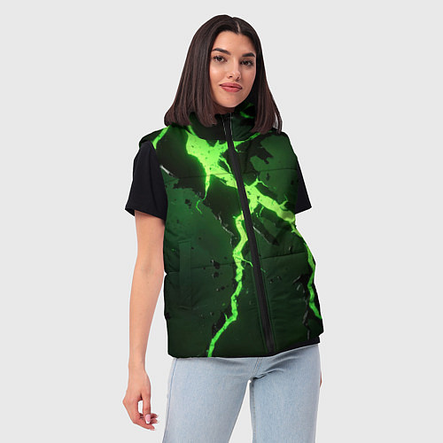 Женский жилет Зеленая неоновая молния / 3D-Светло-серый – фото 3