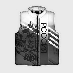Женский жилет Россия герб и полосы серый, цвет: 3D-черный