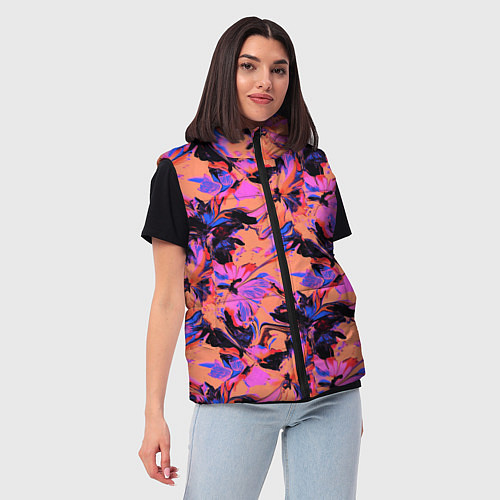Женский жилет Абстрактные цветы - текучая краска / 3D-Светло-серый – фото 3
