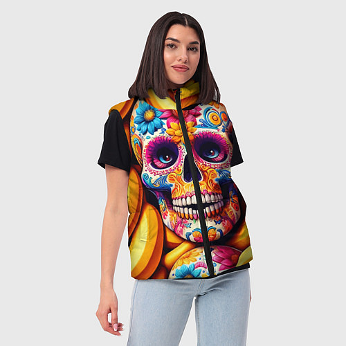 Женский жилет Цветочный череп среди бананов - нейроарт / 3D-Светло-серый – фото 3