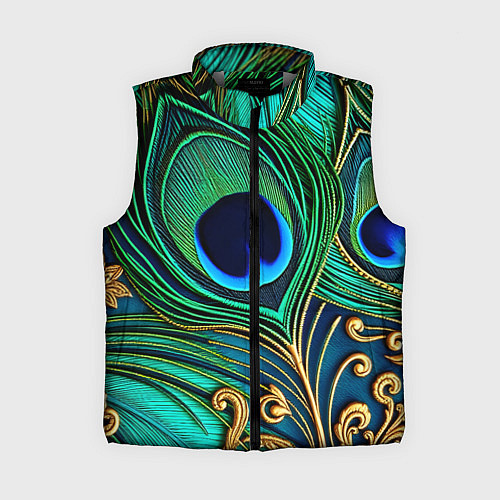 Женский жилет Зеленые перья павлина / 3D-Светло-серый – фото 1