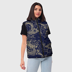 Женский жилет Золотые драконы на синем, цвет: 3D-черный — фото 2