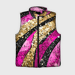 Женский жилет Розовые и золотые полосы - текстура, цвет: 3D-черный