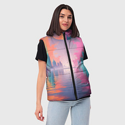 Женский жилет Город в розовом тумане, цвет: 3D-черный — фото 2