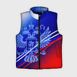 Женский жилет Герб России и градиент бело-сине-красный, цвет: 3D-черный