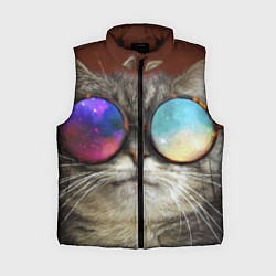 Женский жилет A Cat with multicolored glasses, цвет: 3D-черный